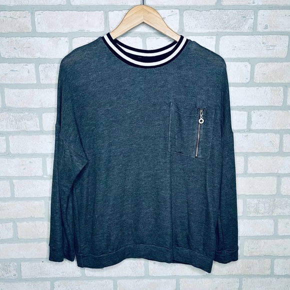 Dark Gray Crewneck Sweatshirt with Chest Pocket - Picture 1 of 5